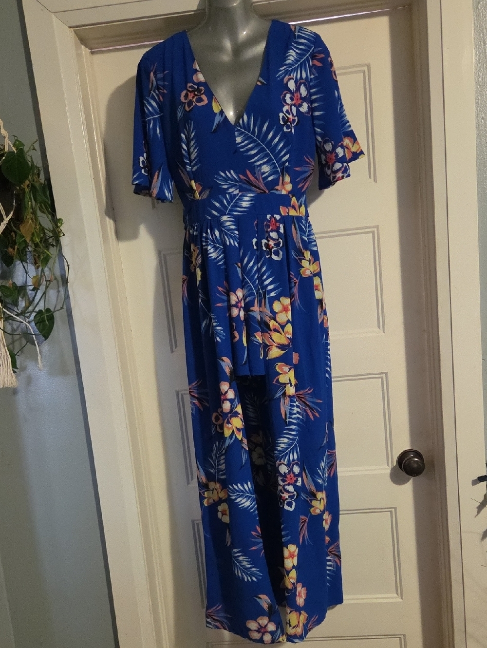 Blue Floral Shorts  Jumpsuit Dress